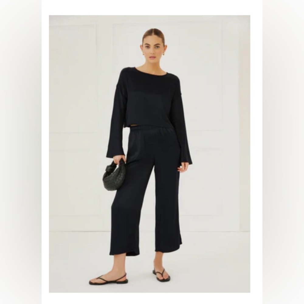 Something Navy Silky Cropped 2-Piece Set